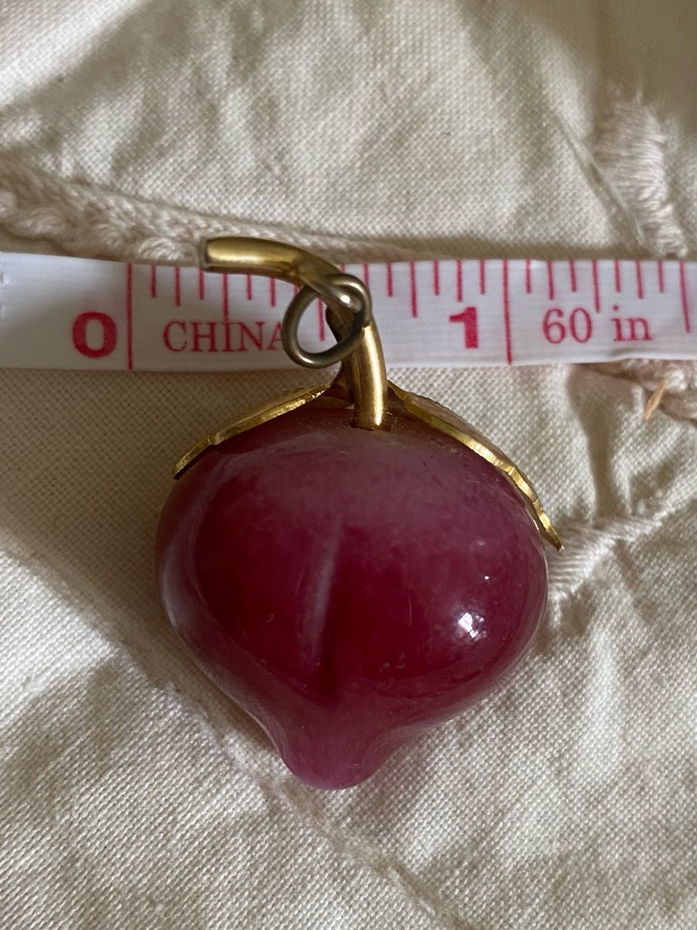 Vintage Strawberry Pendant with Gold-Tone Leaves - Picture 6 of 6